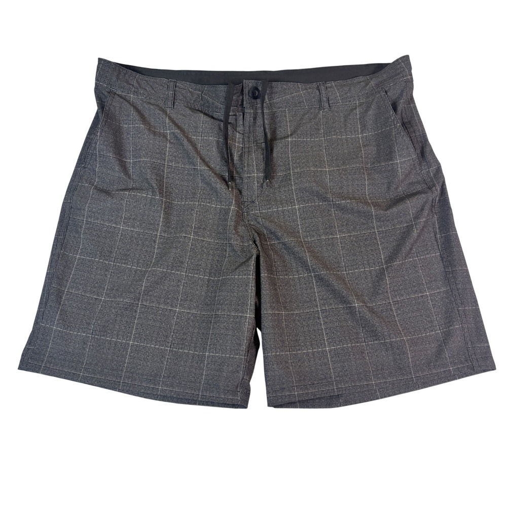 George Mens Hybrid Shorts Size 42 Charcoal Grey Plaid Stretch Board Shorts